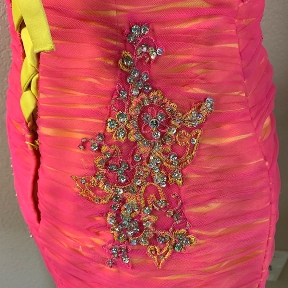 Mori Lee Corset Pink Mesh Beaded Dress - Picture 7 of 8